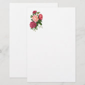  Roos Roze pioenroos Bloemen Monogram Briefpapier (Voorkant / Achterkant)