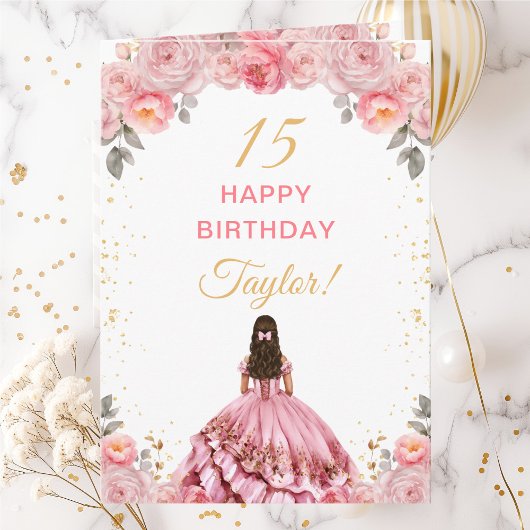Roos Roze Princess Floral Happy Birthday Kaart
