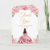 Roos Roze Princess Floral Quinceañera Bedankkaart (Voorkant)