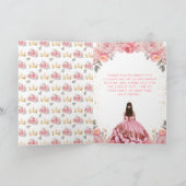 Roos Roze Princess Floral Quinceañera Bedankkaart (Binnen)