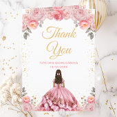Roos Roze Princess Floral Quinceañera Bedankkaart