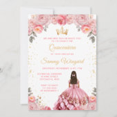 Roos Roze Princess Floral Quinceañera Kaart (Voorkant)
