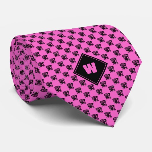 Roos Roze Pug Pattern Stropdas (Opgerold)