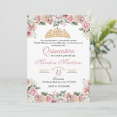 Roos Roze Quinceañera Floral Kaart (Staand voorkant)