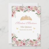 Roos Roze Quinceañera Floral Kaart (Achterkant)