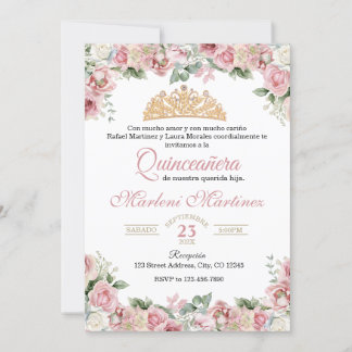 Roos Roze Quinceañera Floral Kaart
