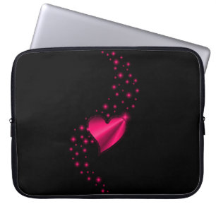 Roos roze regenbooghartslag met sterren op zwart laptop sleeve