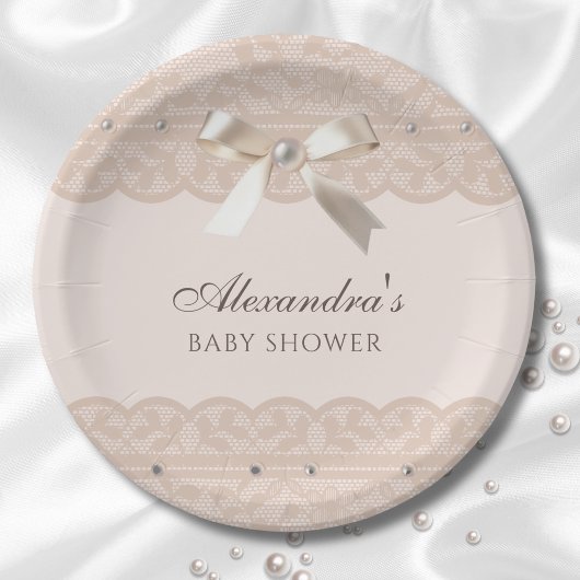 Roos Roze Regency Parel Satijn Bow Baby shower Papieren Bordje