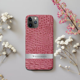 Roos roze retiel digitaal leder Silver Metal Case-Mate iPhone Case