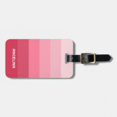 Roos Roze Retro Stripes met naam en witte tekst Bagagelabel (Voorkant horizontaal)