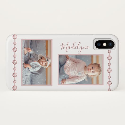 Roos Roze Rhinestone Naam Foto Case-Mate iPhone Case (Achterkant (horizontaal))