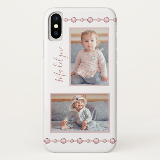 Roos Roze Rhinestone Naam Foto Case-Mate iPhone Case (Achterkant)
