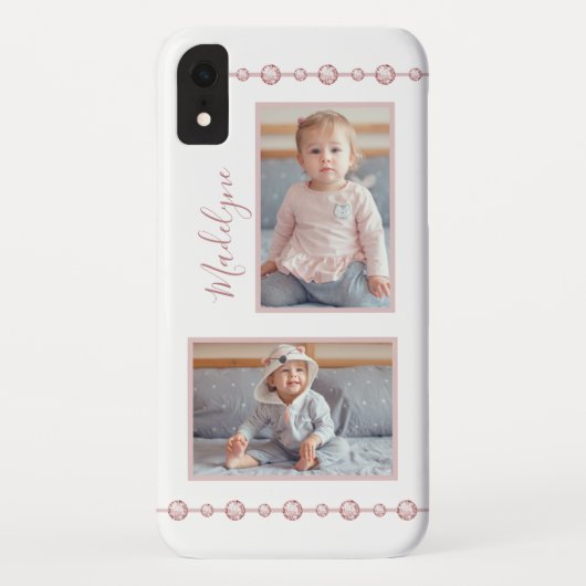 Roos Roze Rhinestone Naam Foto Case-Mate iPhone Case (Achterkant)