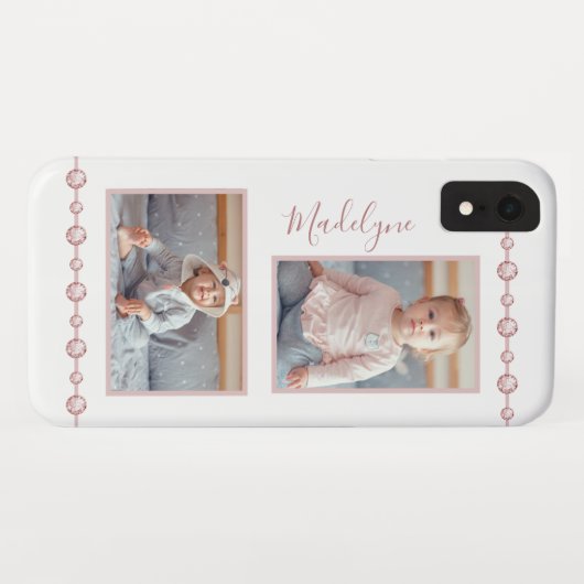 Roos Roze Rhinestone Naam Foto Case-Mate iPhone Case (Achterkant (horizontaal))