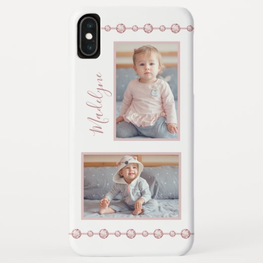 Roos Roze Rhinestone Naam Foto Case-Mate iPhone Case (Achterkant)