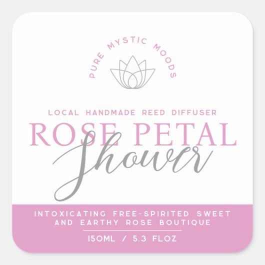 Roos roze riet diffuser product vierkante sticker (Voorkant)