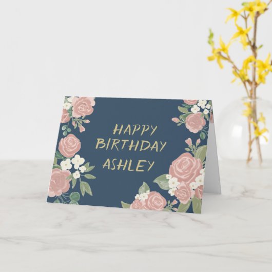 Roos roze Romantische botanische olifantenauto Kaart (Gele Bloem)