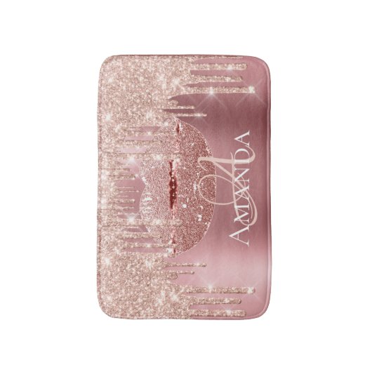 Roos Roze Royal Glitter Name Monogram Makeup Badmat (Voorkant Verticaal)
