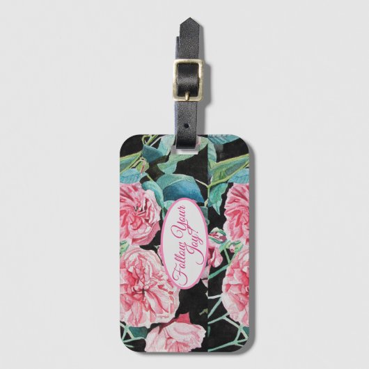 Roos roze rozen bloemen Volg je vreugdepatroon Bagagelabel (Voorkant (verticaal))