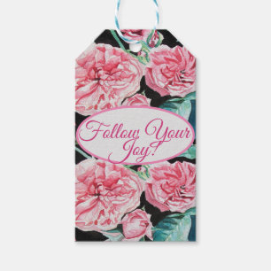 Roos roze rozen bloemen Volg je vreugdepatroon Cadeaulabel