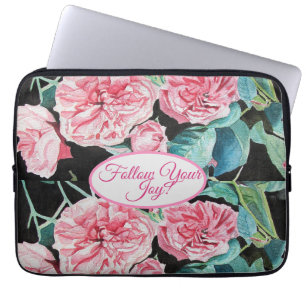 Roos roze rozen bloemen Volg je vreugdepatroon Laptop Sleeve