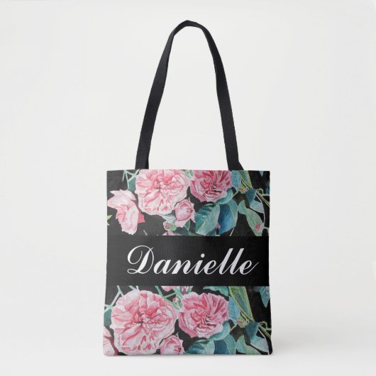 Roos roze rozen roze roestvrij ventiel op zwarte k tote bag (Voorkant)