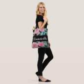 Roos roze rozen roze roestvrij ventiel op zwarte k tote bag (Op model)