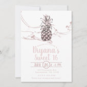 Roos Roze Sappige Ananas Zomer Sweet 16 Party Kaart (Voorkant)
