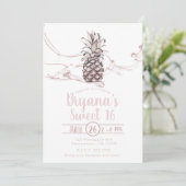 Roos Roze Sappige Ananas Zomer Sweet 16 Party Kaart (Staand voorkant)
