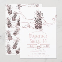 Roos Roze Sappige Ananas Zomer Sweet 16 Party Kaart