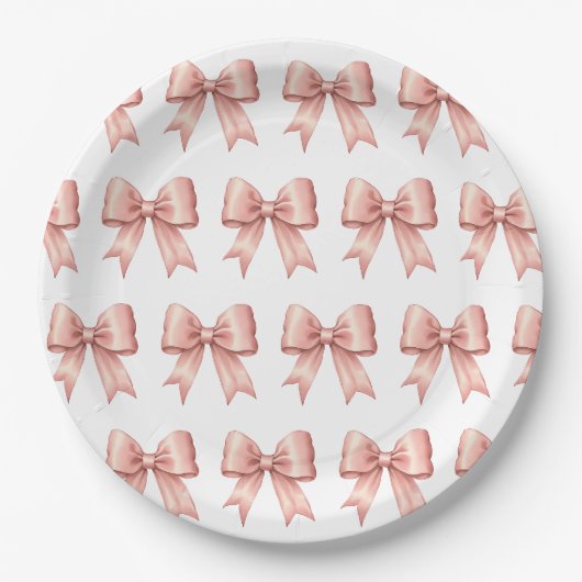 Roos Roze Satin Bow Pattern Papieren Bordje (Voorkant)
