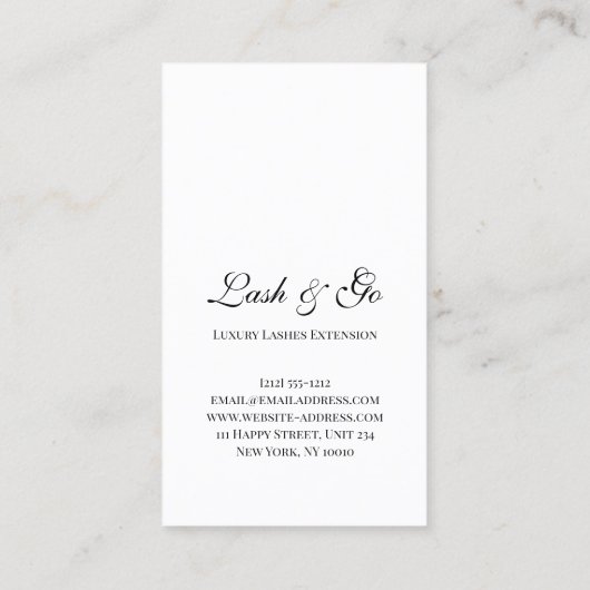 Roos Roze schuine lash Extension White Blush Visitekaartje (Achterkant)