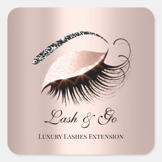 Roos roze schuine lash-verlengde microblade vierkante sticker (Voorkant)