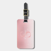 Roos Roze Shimmer Glitter Sparkle Monogramed Bagagelabel (Voorkant verticaal)