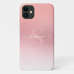 Roos Roze Shimmer Glitter Sparkle Monogramed Case-Mate iPhone Case