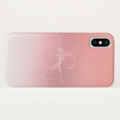 Roos Roze Shimmer Glitter Sparkle Monogramed Case-Mate iPhone Case (Achterkant (horizontaal))