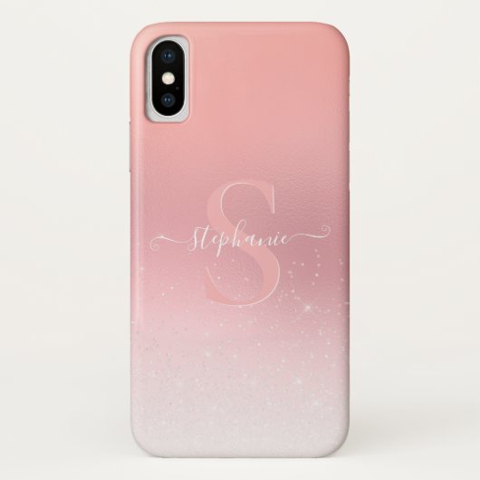 Roos Roze Shimmer Glitter Sparkle Monogramed Case-Mate iPhone Case (Achterkant)