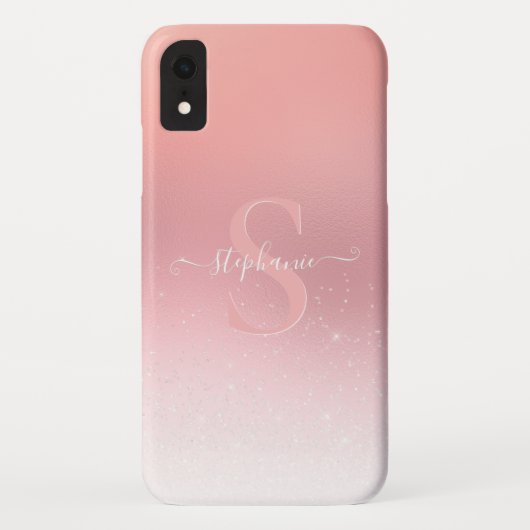 Roos Roze Shimmer Glitter Sparkle Monogramed Case-Mate iPhone Case (Achterkant)