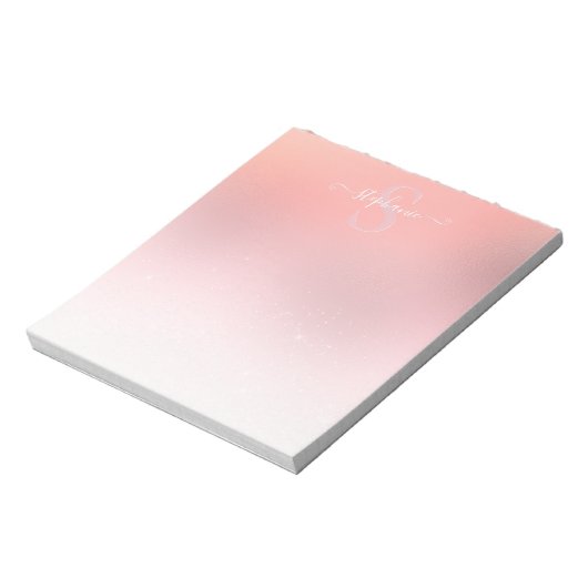 Roos Roze Shimmer Glitter Sparkle Monogramed Notitieblok (Linkerzijde)