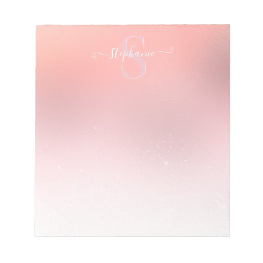 Roos Roze Shimmer Glitter Sparkle Monogramed Notitieblok (Voorkant)