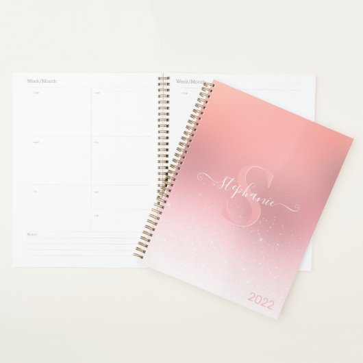 Roos Roze Shimmer Glitter Sparkle Monogramed Planner (Display)