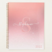 Roos Roze Shimmer Glitter Sparkle Monogramed Planner (Voorkant)