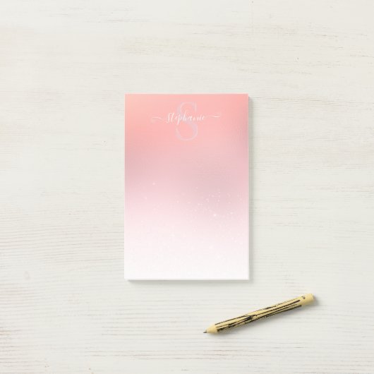Roos Roze Shimmer Glitter Sparkle Monogramed Post-it® Notes (Op bureau)