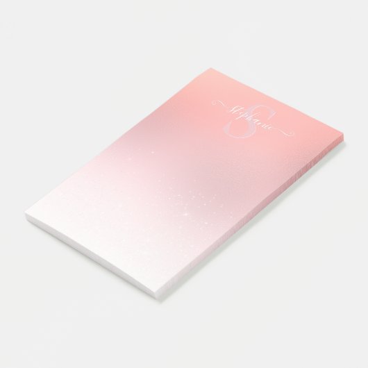 Roos Roze Shimmer Glitter Sparkle Monogramed Post-it® Notes (Schuin)