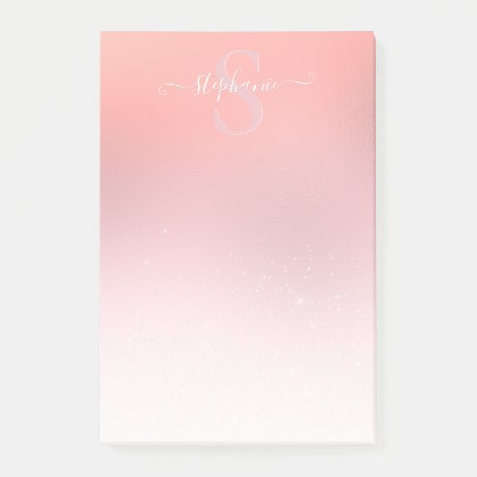 Roos Roze Shimmer Glitter Sparkle Monogramed Post-it® Notes (Voorkant)