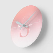 Roos Roze Shimmer Glitter Sparkle Monogramed Ronde Klok (Hoek)