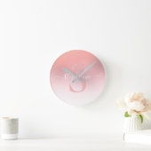 Roos Roze Shimmer Glitter Sparkle Monogramed Ronde Klok (Huis)