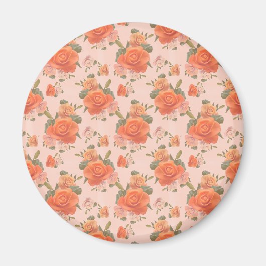 roos roze sinaasappel bloemmotief trouwlente magneet (Voorkant)