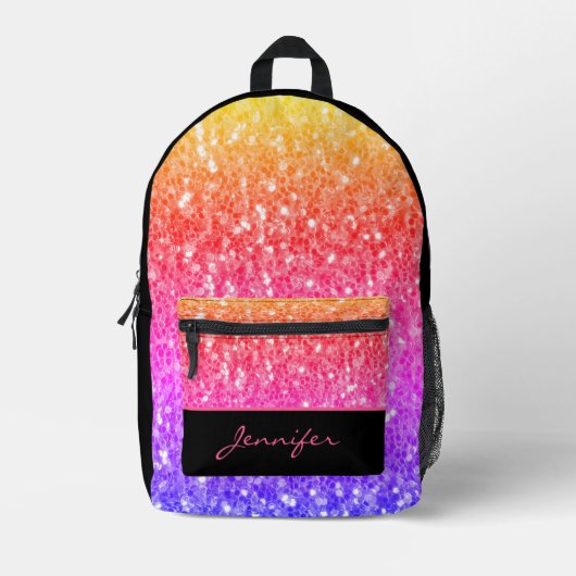 Roos roze sinaasappel faux sparkles zwart Aangepas Bedrukte Rugzak (Voorkant)