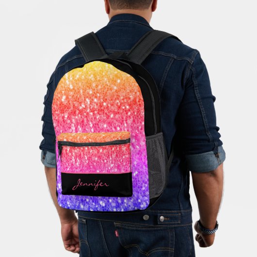 Roos roze sinaasappel faux sparkles zwart Aangepas Bedrukte Rugzak (Insitu (model))